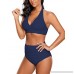 Luyeess Women's Halter Two Pieces Ruched High Waist Bikini Set Swimsuits Navy Blue B07C3Q83LX